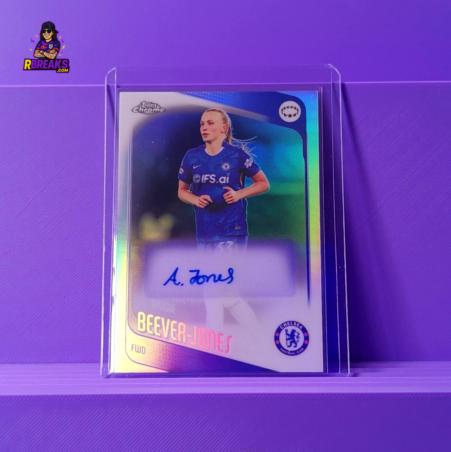 Aggie Beever-Jones Topps Chrome UWCL 25-26 Auto card pulled live on an RBreaks break