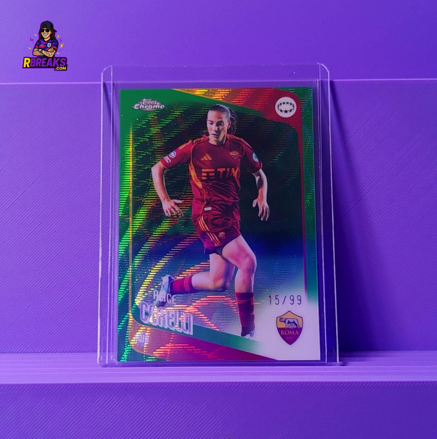 Alice Corelli Topps Chrome UWCL 25-26 of 99 card pulled live on an RBreaks break