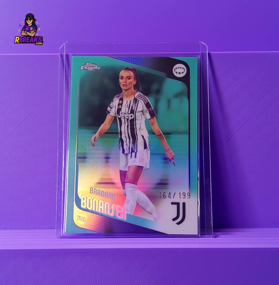 Barbara Bonansea Topps Chrome UWCL 25-26 of 199 card pulled live on an RBreaks break
