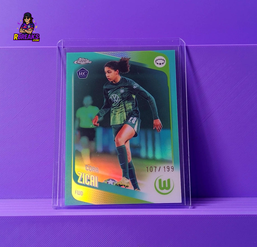 Cora Zicai Topps Chrome UWCL 25-26 of 199 card pulled live on an RBreaks break