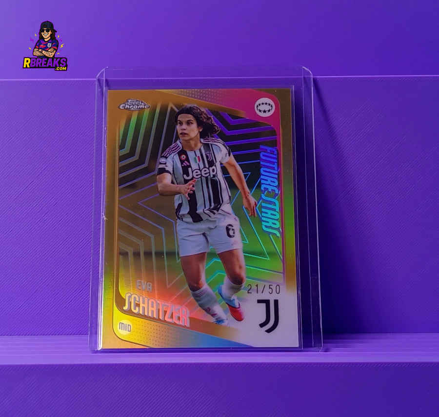 Eva Schatzer Topps Chrome UWCL 25-26 Future Stars of 50 card pulled live on an RBreaks break