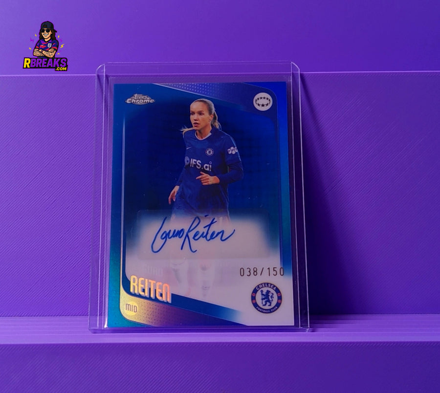 Guro Reiten Topps Chrome UWCL 25-26 Auto of 150 card pulled live on an RBreaks break