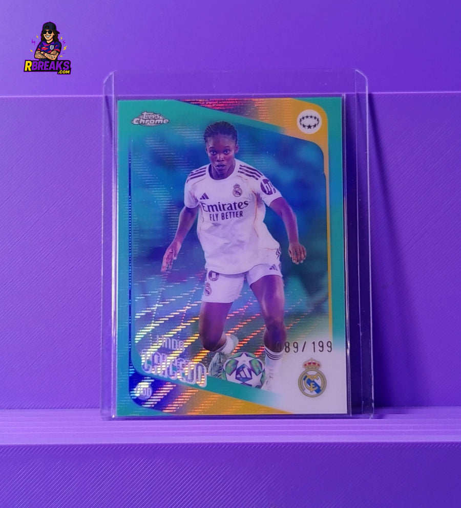 Linda Caicedo Topps Chrome UWCL 25-26 of 199 card pulled live on an RBreaks break