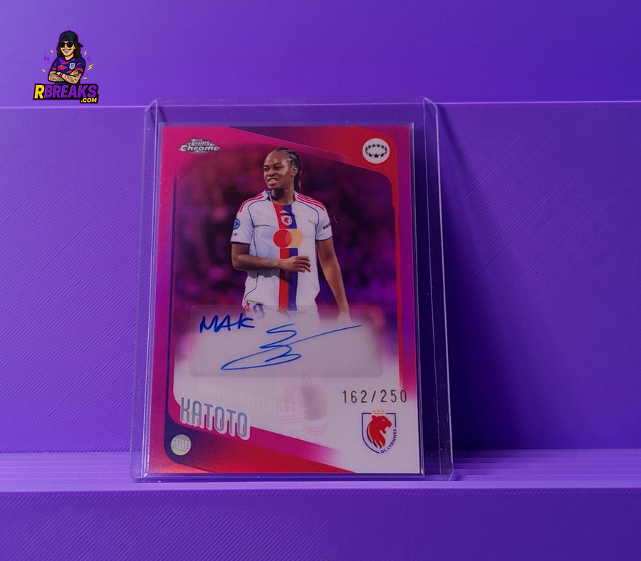 Marie-Antoinette Katoto Topps Chrome UWCL 25-26 Auto of 250 card pulled live on an RBreaks break