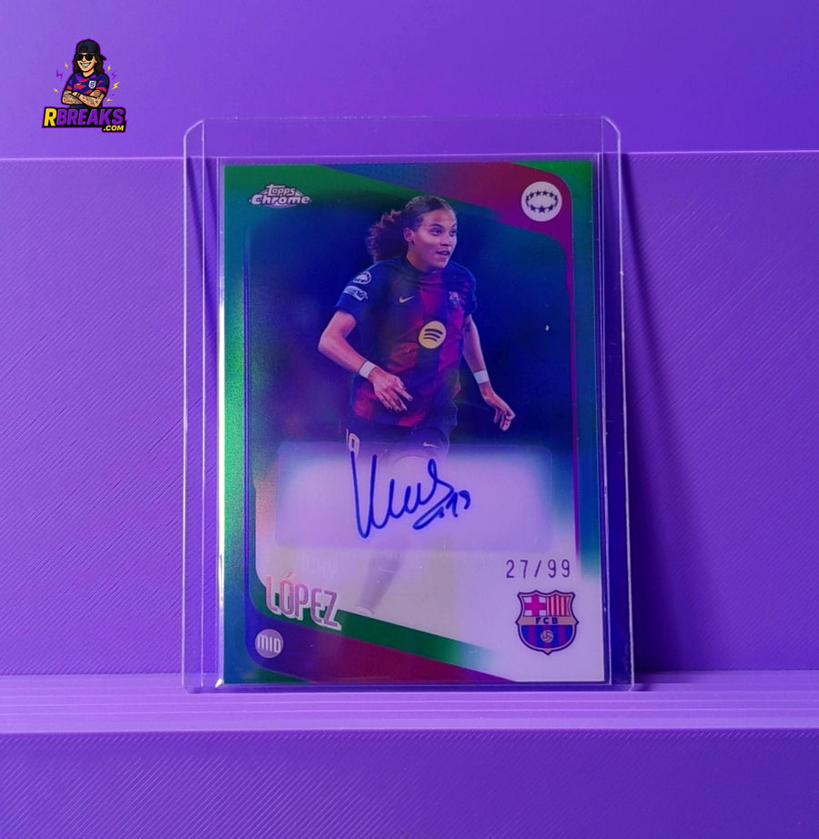 Vicky Lopez Topps Chrome UWCL 25-26 Auto of 99 card pulled live on an RBreaks break