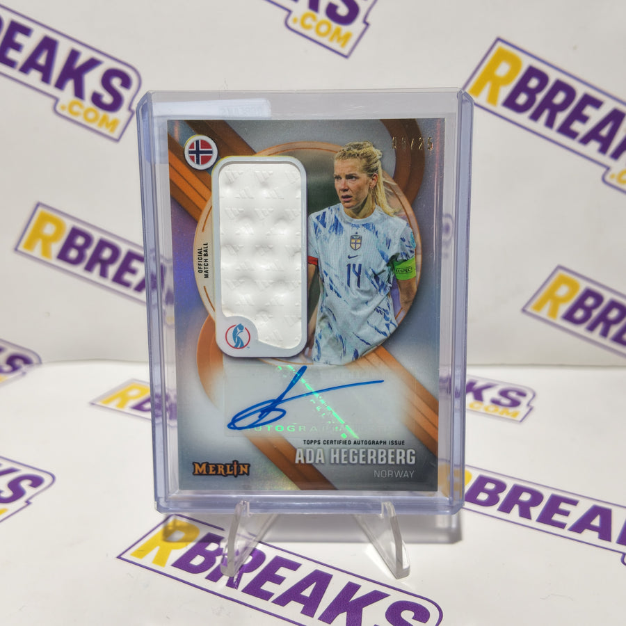 Ada Hegerberg Topps Merlin Womens Euros 2025 Matchball Signature Relic Auto of 25 card pulled live on an RBreaks break
