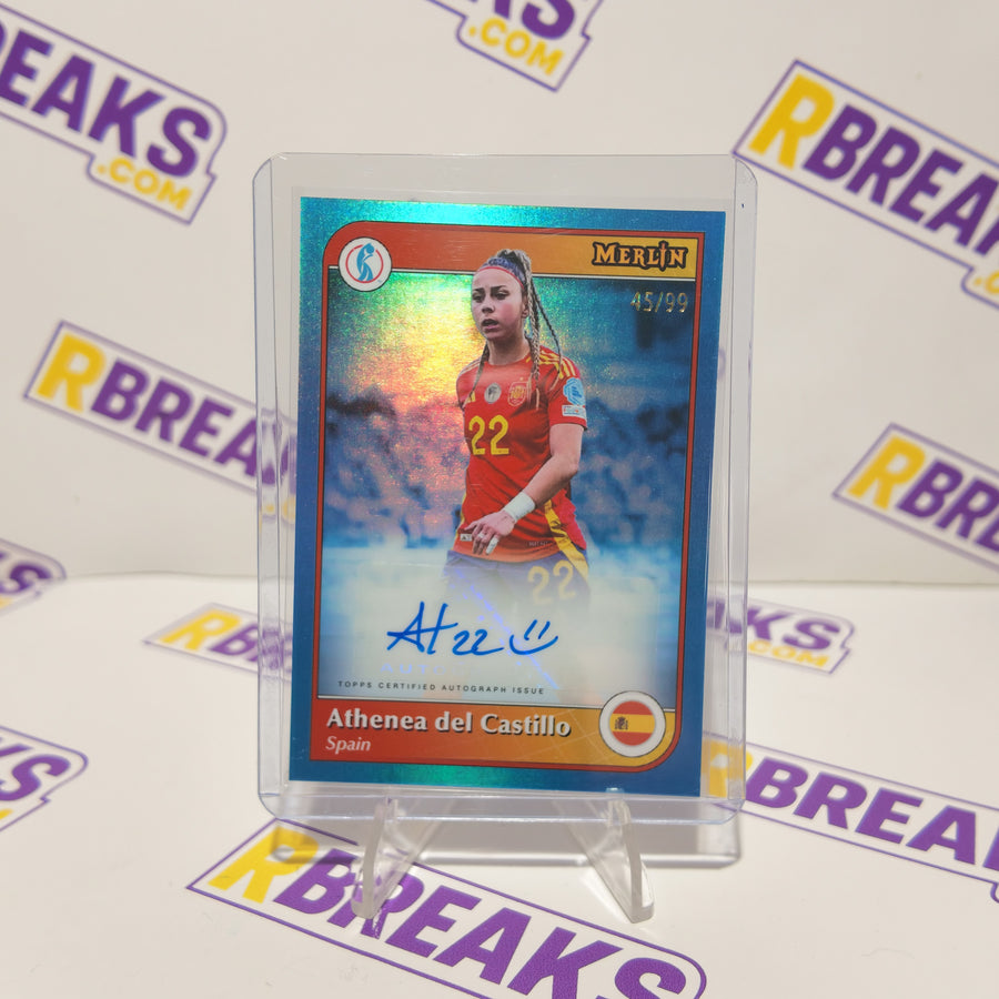 Athenea del Castillo Topps Merlin Womens Euros 2025 Auto of 99 card pulled live on an RBreaks break