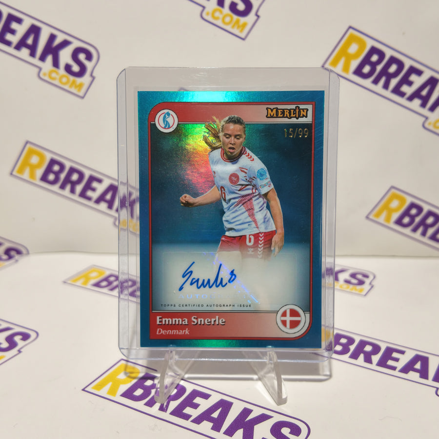 Emma Snerle Topps Merlin Womens Euros 2025 Auto of 99 card pulled live on an RBreaks break