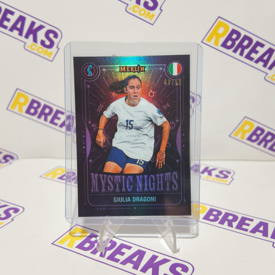 Giulia Dragoni Topps Merlin Womens Euros 2025 Mystic Nights of 50 card pulled live on an RBreaks break