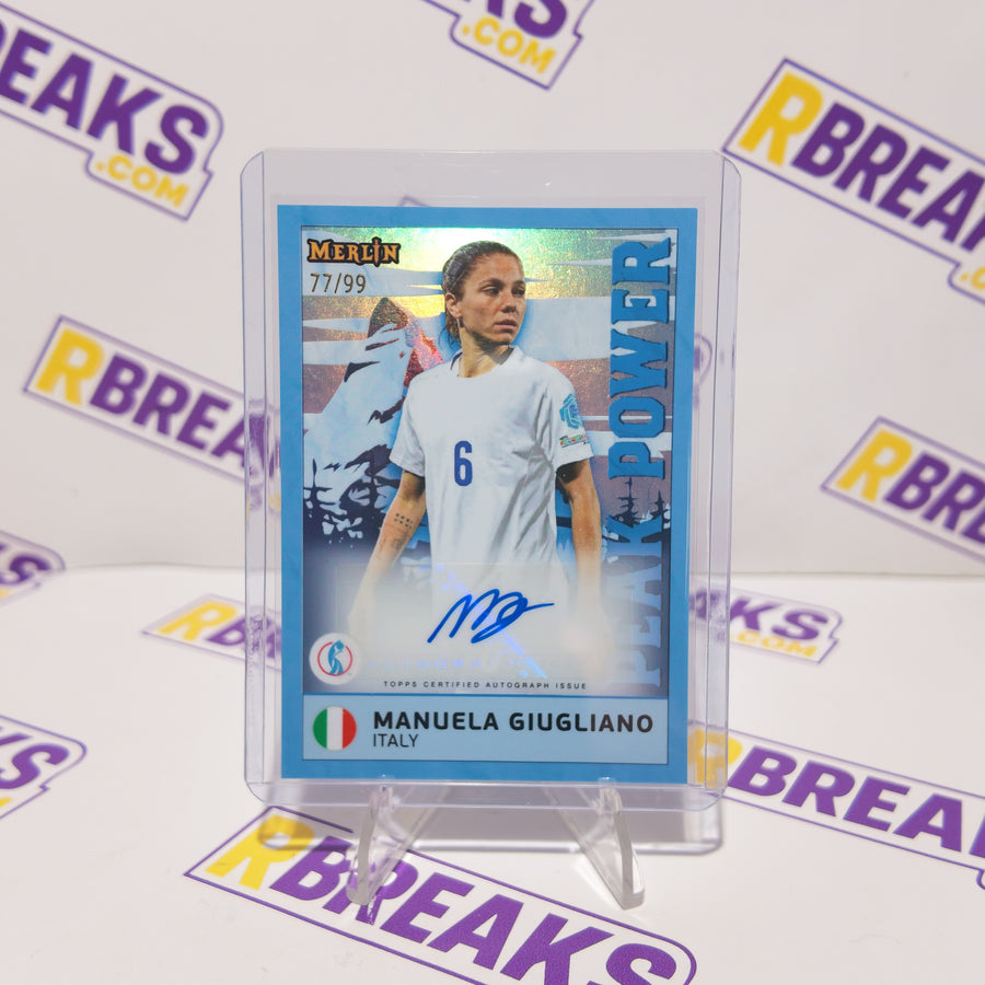 Manuela Giugliano Topps Merlin Womens Euros 2025 Peak Power Auto of 99 card pulled live on an RBreaks break