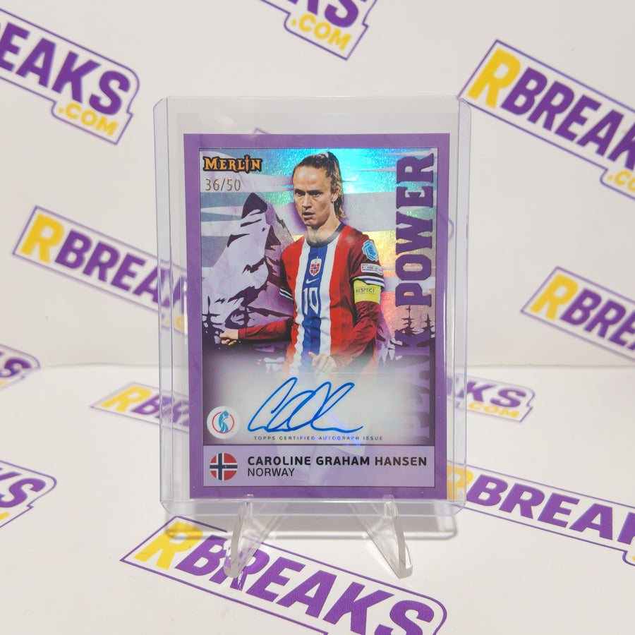 Caroline Graham Hansen Topps Merlin Womens Euros 2025 Peak Power Auto of 50 card pulled live on an RBreaks break