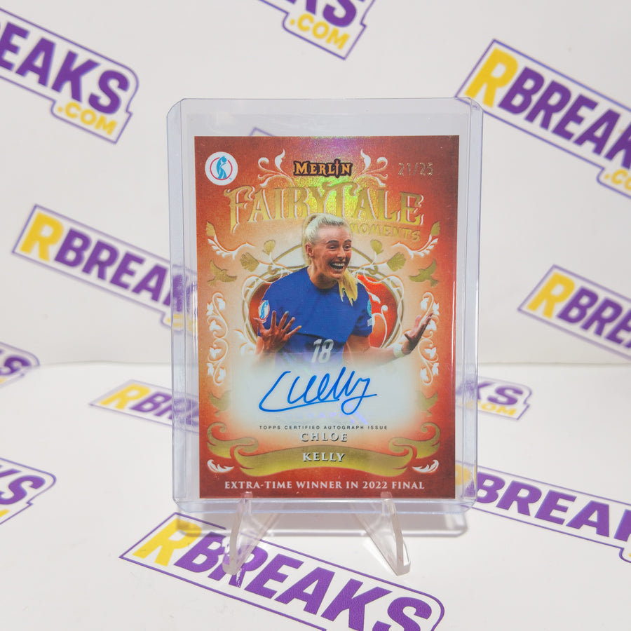 Chloe Kelly Topps Merlin Womens Euros 2025 Fairytale Moments Auto of 25 card pulled live on an RBreaks break