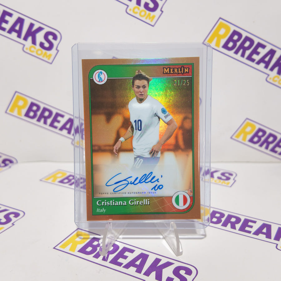 Cristiana Girelli Topps Merlin Womens Euros 2025 Auto of 25 card pulled live on an RBreaks break