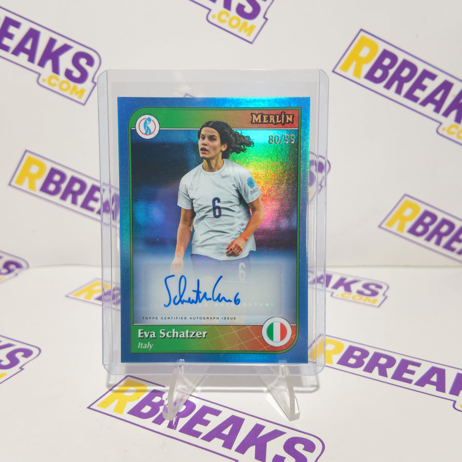 Eva Schatzer Topps Merlin Womens Euros 2025 Auto of 99 card pulled live on an RBreaks break