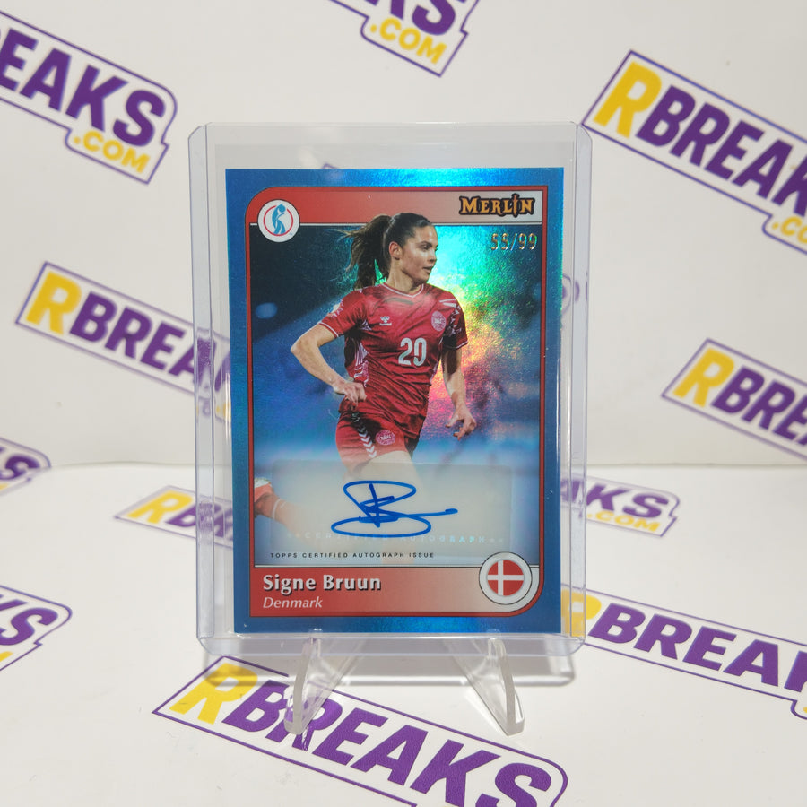 Signe Bruun Topps Merlin Womens Euros 2025 Auto of 99 card pulled live on an RBreaks break