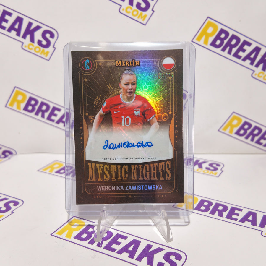 Weronika Zawistowska Topps Merlin Womens Euros 2025 Mystic Nights Auto of 25 card pulled live on an RBreaks break