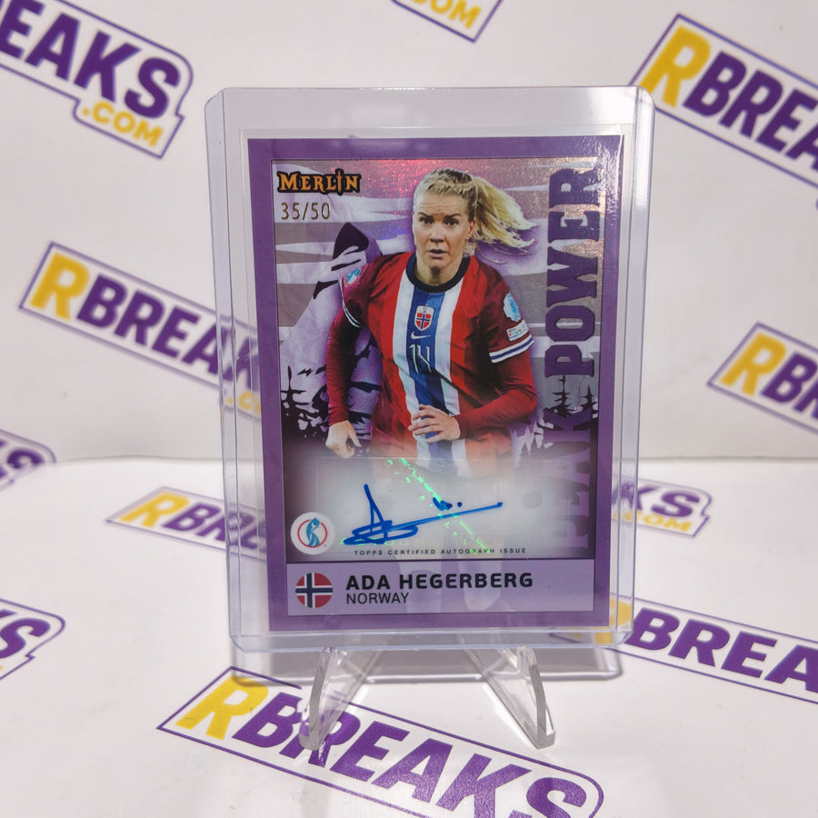 Ada Hegerberg Topps Merlin Womens Euros 2025 Peak Power Auto of 50 card pulled live on an RBreaks break