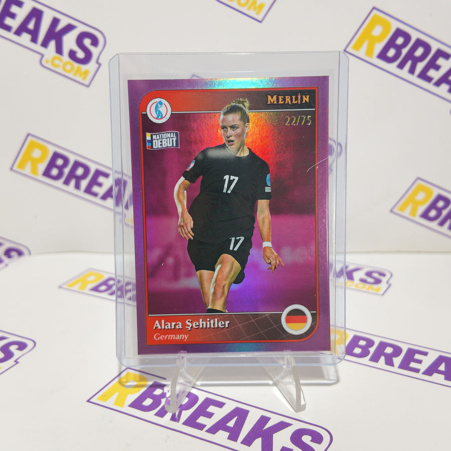 Alara Şehitler Topps Merlin Womens Euros 2025 National Debut of 75 card pulled live on an RBreaks break