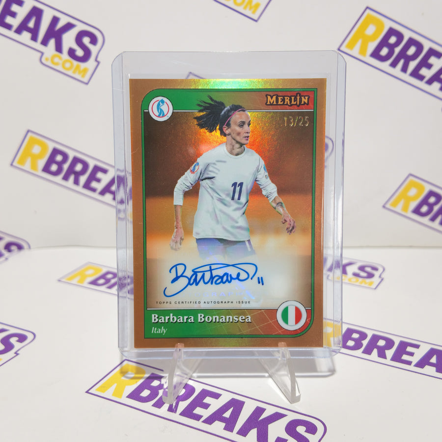 Barbara Bonansea Topps Merlin Womens Euros 2025 Auto of 25 card pulled live on an RBreaks break