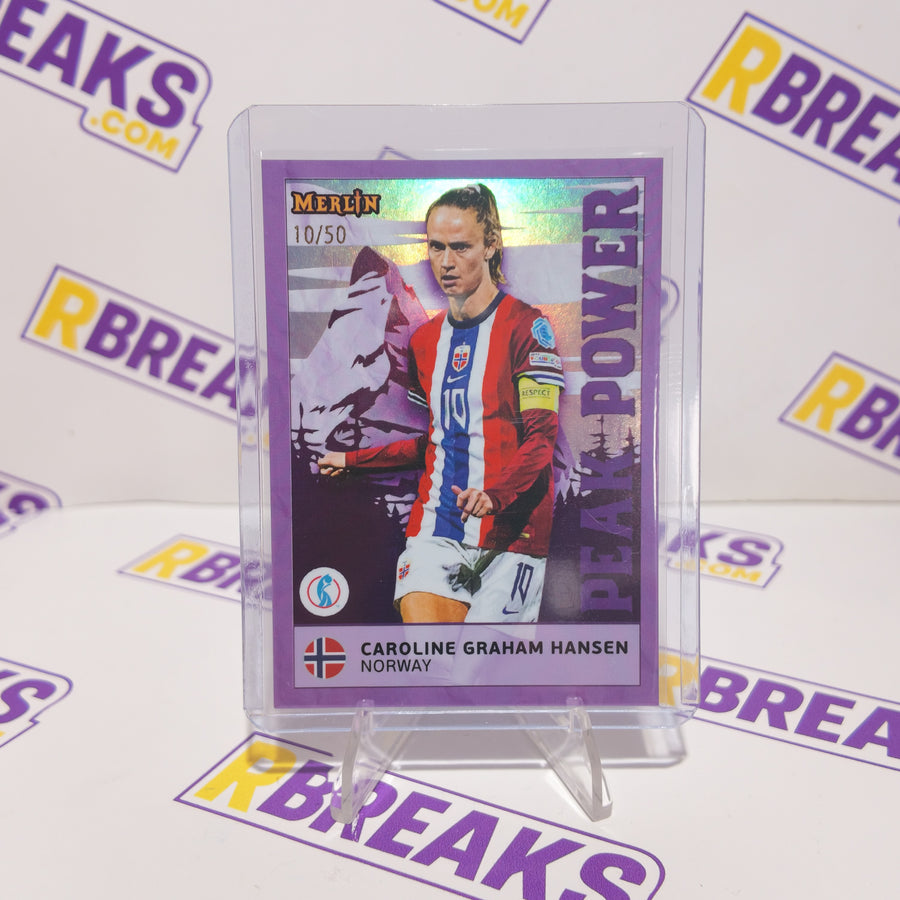 Caroline Graham Hansen Topps Merlin Womens Euros 2025 Peak Power of 50 card pulled live on an RBreaks break