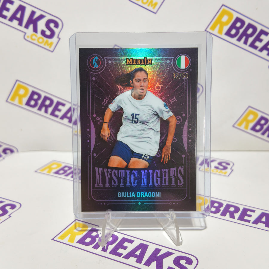 Giulia Dragoni Topps Merlin Womens Euros 2025 Mystic Nights of 50 card pulled live on an RBreaks break