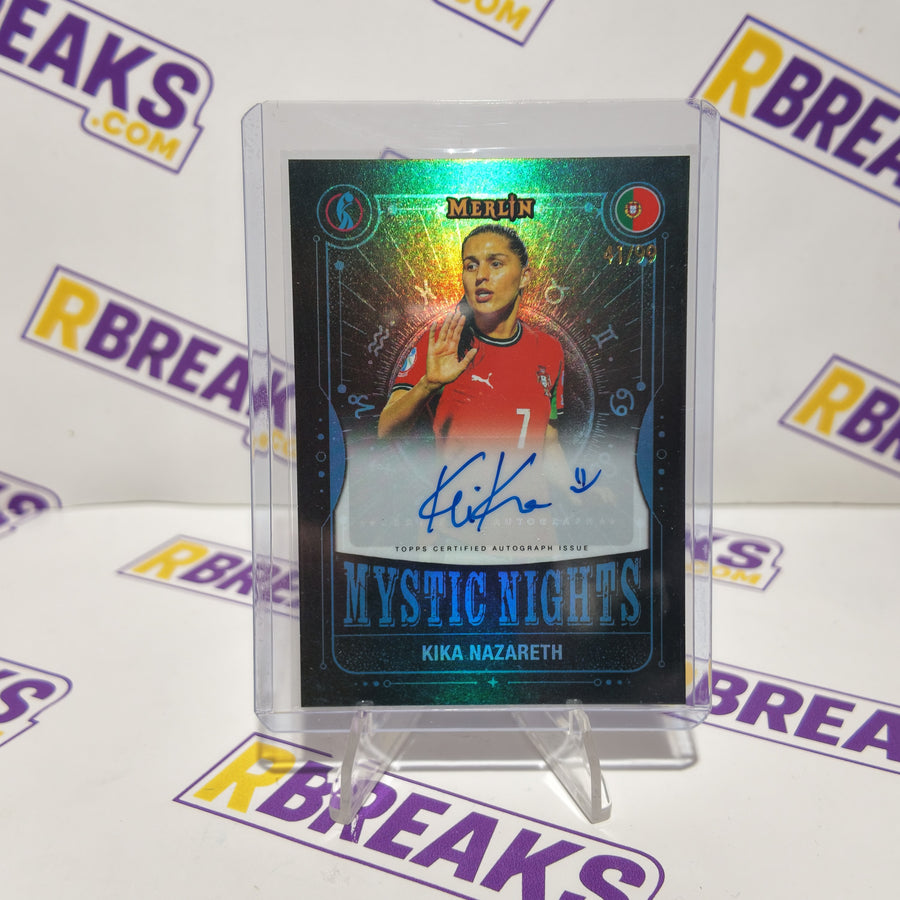 Kika Nazareth Topps Merlin Womens Euros 2025 Mystic Nights Auto of 99 card pulled live on an RBreaks break