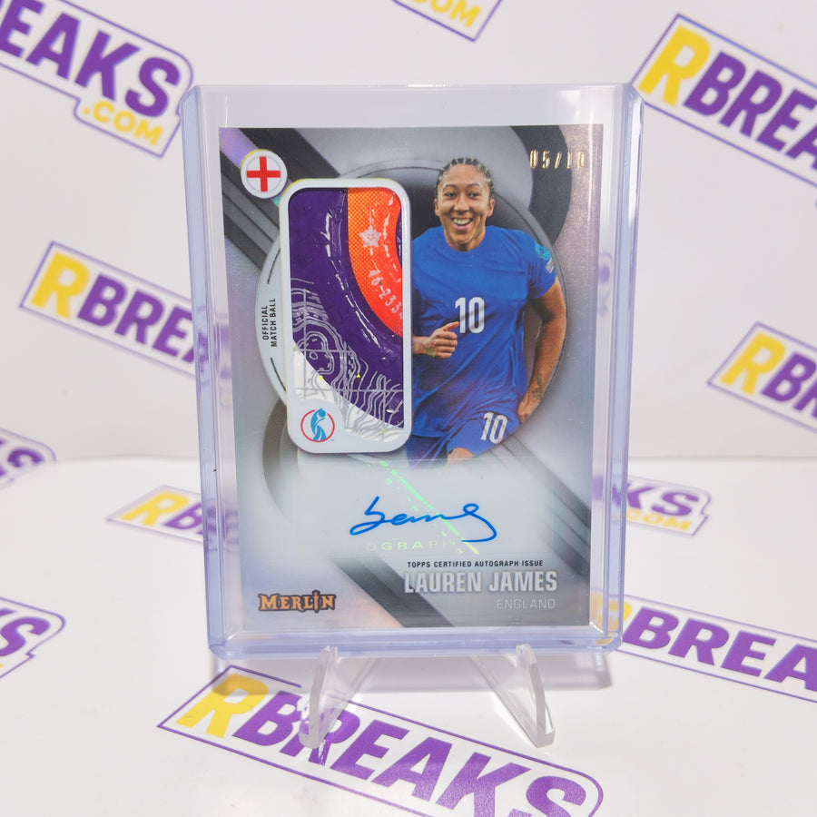 Lauren James Topps Merlin Womens Euros 2025 Matchball Signature Relic Auto of 10 card pulled live on an RBreaks break
