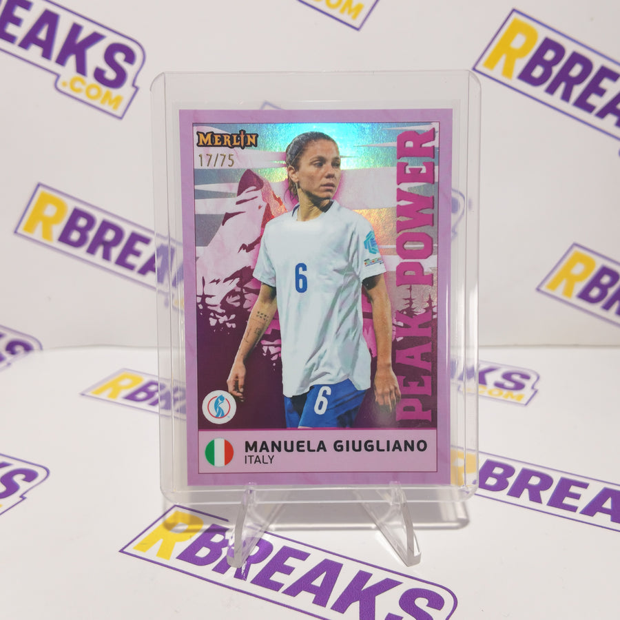 Manuela Giugliano Topps Merlin Womens Euros 2025 Peak Power of 75 card pulled live on an RBreaks break