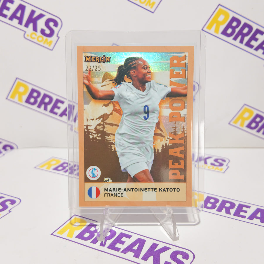 Marie-Antoinette Katoto Topps Merlin Womens Euros 2025 Peak Power of 25 card pulled live on an RBreaks break