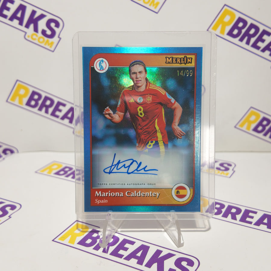 Mariona Caldentey Topps Merlin Womens Euros 2025 Auto of 99 card pulled live on an RBreaks break