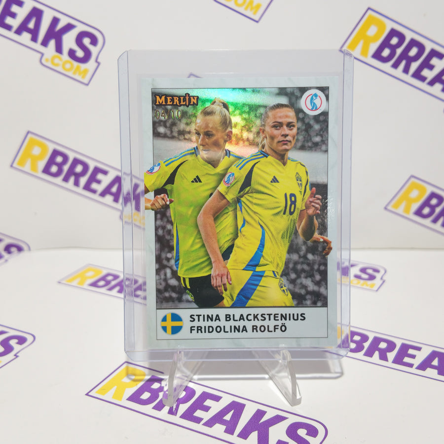 Stina Blackstenius and Fridolina Rolfö Topps Merlin Womens Euros 2025 Dual Partnerships of 10 card pulled live on an RBreaks break