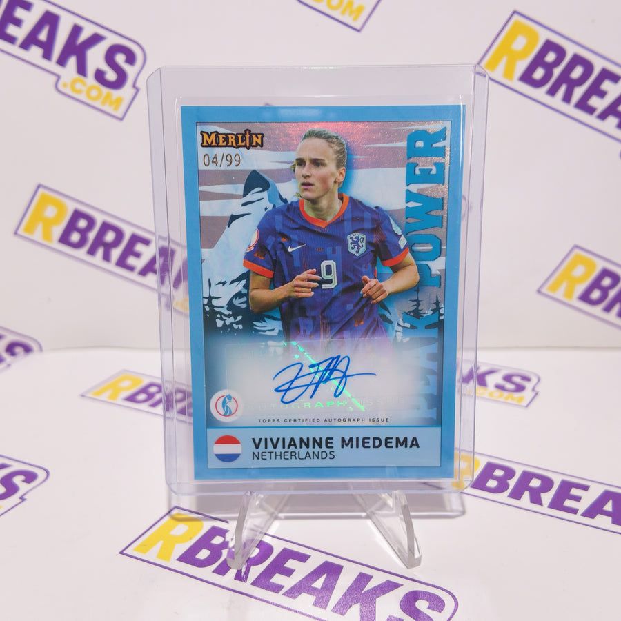 Vivianne Miedema Topps Merlin Womens Euros 2025 Peak Power Auto of 99 card pulled live on an RBreaks break