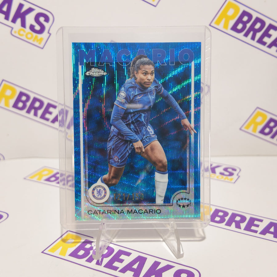 Catarina Macario Topps Chrome UWCL 2024-25 Blue Wave of 150 card pulled live on an RBreaks break