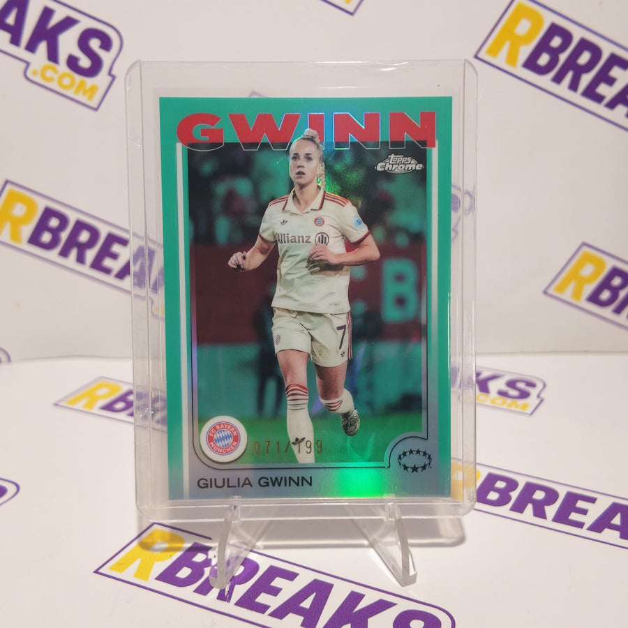 Giulia Gwinn Topps Chrome UWCL 2024-25 Aqua of 199 card pulled live on an RBreaks break