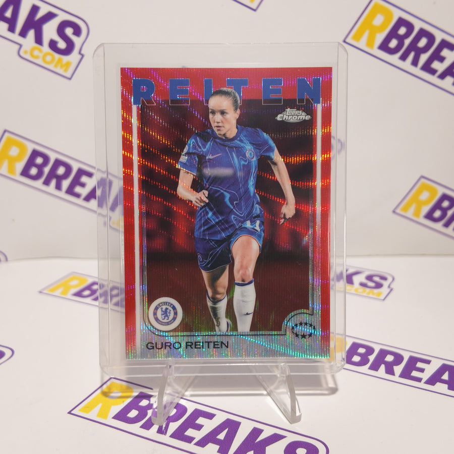 Guro Reiten Topps Chrome UWCL 2024-25 Red Wave card pulled live on an RBreaks break