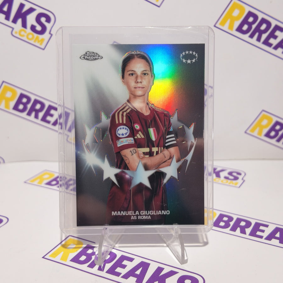 Manuela Giugliano Topps Chrome UWCL 2024-25 Noble One card pulled live on an RBreaks break