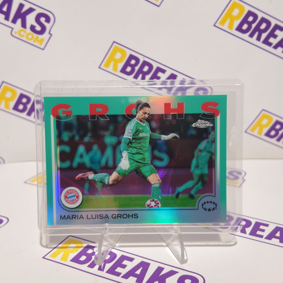 Maria Luisa Grohs Topps Chrome UWCL 2024-25 Aqua of 199 card pulled live on an RBreaks break