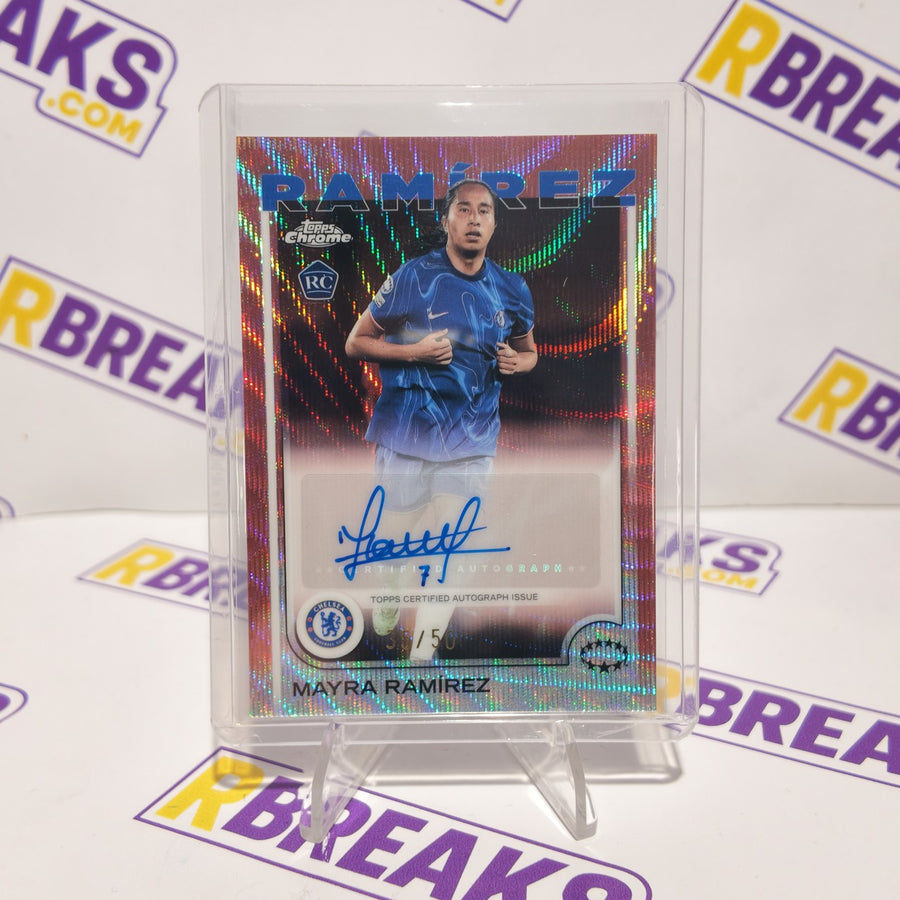Mayra Ramírez Topps Chrome UWCL 2024-25 Gold Wave Auto of 50 card pulled live on an RBreaks break