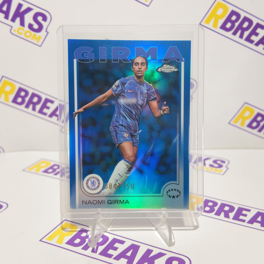 Naomi Girma Topps Chrome UWCL 2024-25 Blue of 150 card pulled live on an RBreaks break