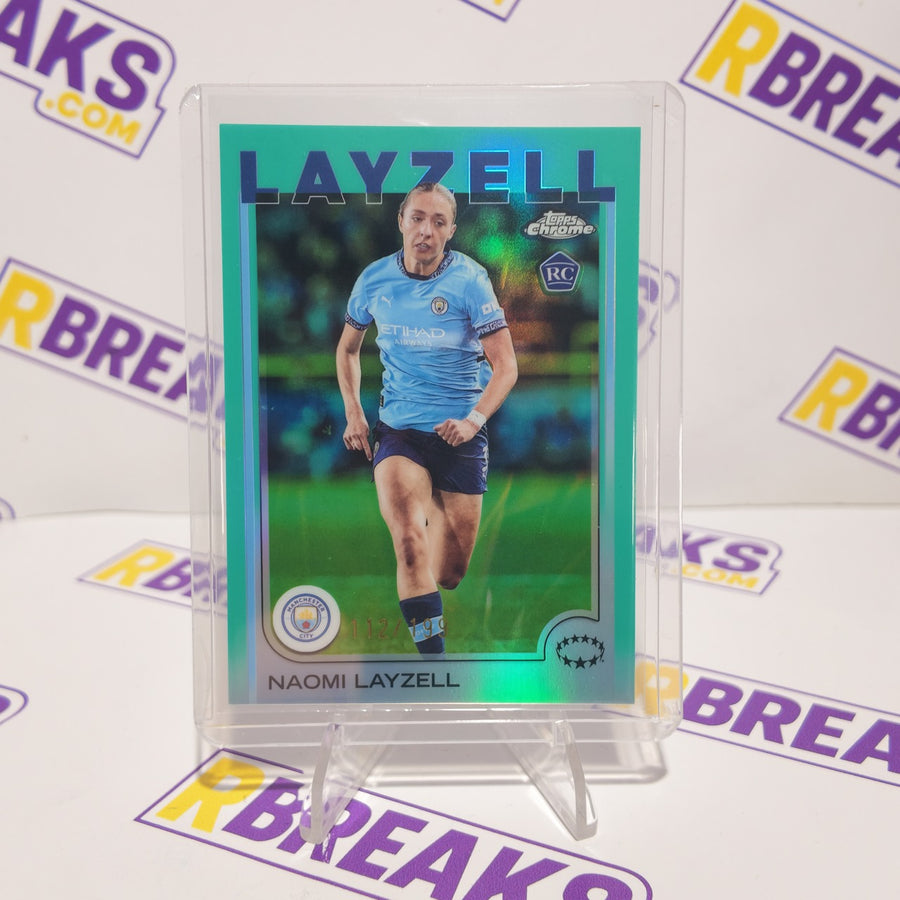 Naomi Layzell Topps Chrome UWCL 2024-25 Aqua of 199 card pulled live on an RBreaks break