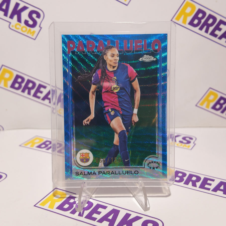 Salma Paralluelo Topps Chrome UWCL 2024-25 Blue Wave of 150 card pulled live on an RBreaks break