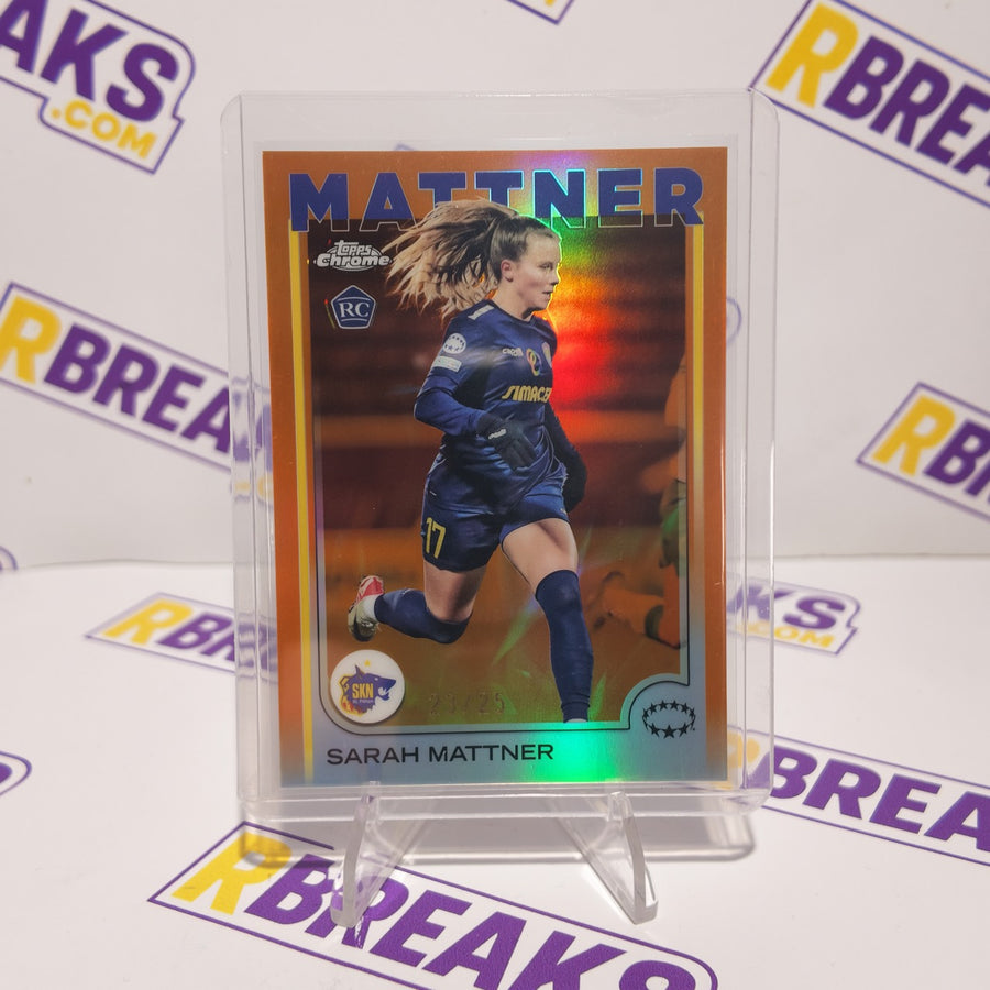Sarah Mattner Topps Chrome UWCL 2024-25 Orange of 25 card pulled live on an RBreaks break
