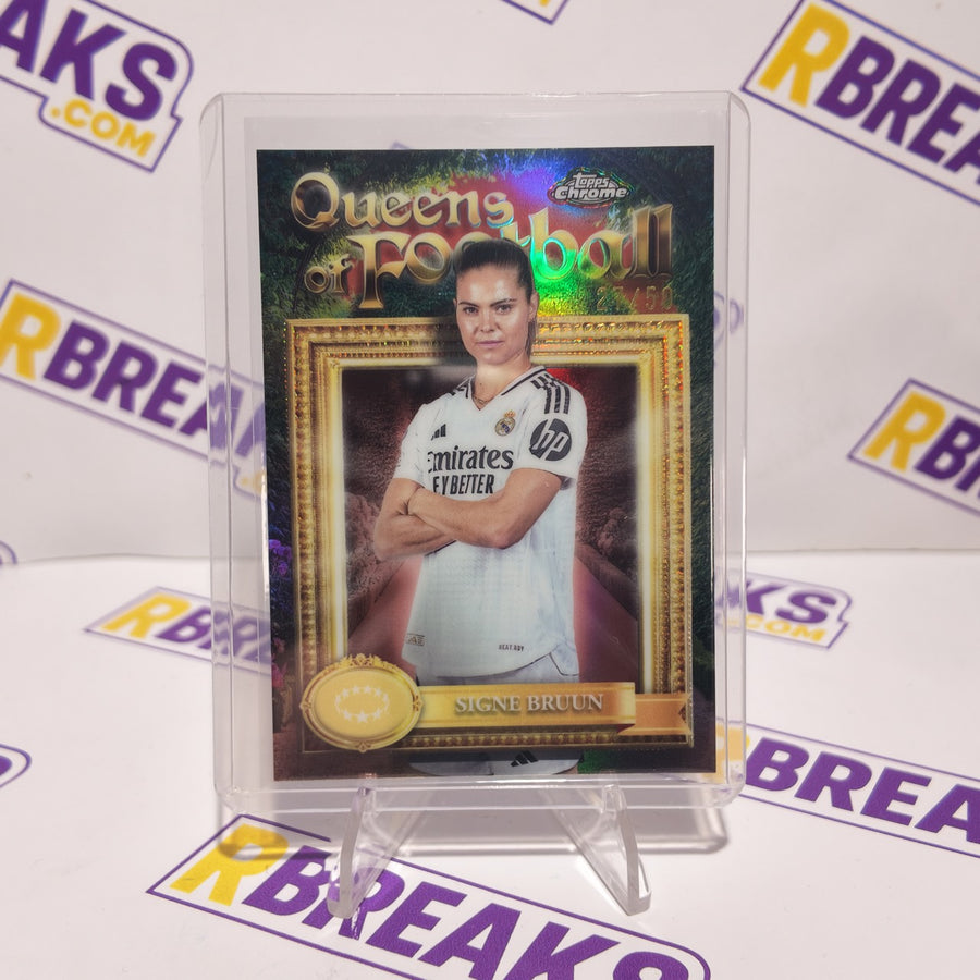 Signe Bruun Topps Chrome UWCL 2024-25 Queens of Football of 50 card pulled live on an RBreaks break