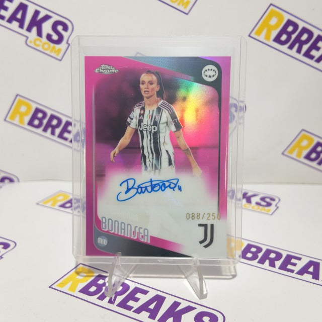 Barbara Bonansea Topps Chrome UWCL 2025-26 Auto Pink Refractor of 250 card pulled live on an RBreaks break