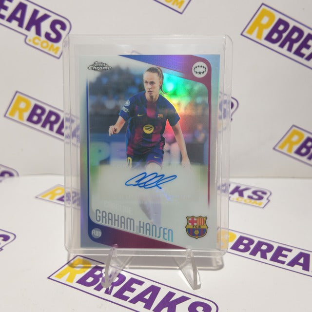 Caroline Graham Hansen Topps Chrome UWCL 2025-26 Auto card pulled live on an RBreaks break