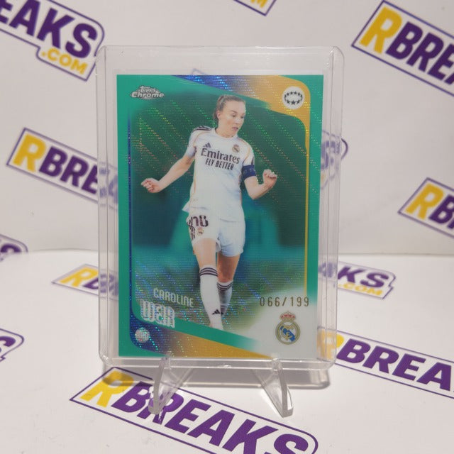 Caroline Weir Topps Chrome UWCL 2025-26 Aqua Wave of 199 card pulled live on an RBreaks break