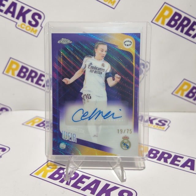 Caroline Weir Topps Chrome UWCL 2025-26 Auto Purple Wave of 75 card pulled live on an RBreaks break