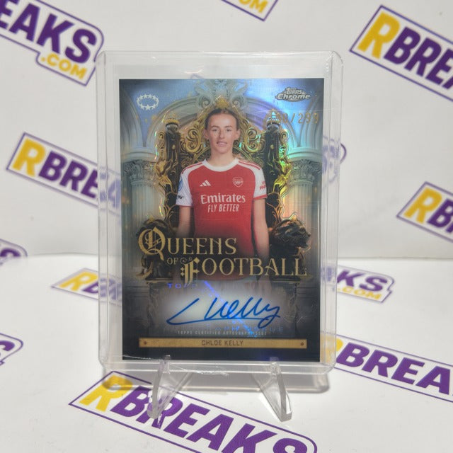 Chloe Kelly Topps Chrome UWCL 2025-26 Queens of Football Auto of 299 card pulled live on an RBreaks break