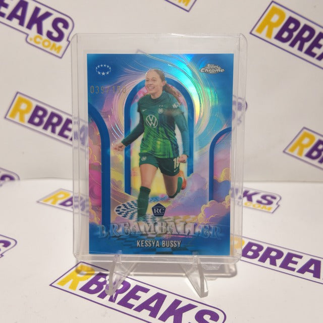 Kessya Bussy Topps Chrome UWCL 2025-26 Dreamballer Blue of 150 card pulled live on an RBreaks break
