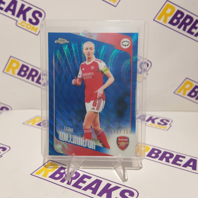Leah Williamson Topps Chrome UWCL 2025-26 Blue Wave of 150 card pulled live on an RBreaks break